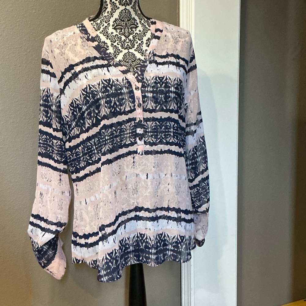 a.n.a Pink and Blue Striped Blouse